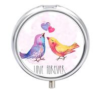 Pastillero para píldoras, diseño de pájaros, color morado y rosa, 2 compartimentos