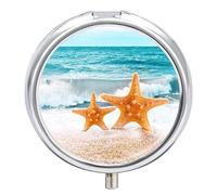 Pastillero para playa, estrella de mar, paisaje de ondas, 2 compartimentos, portátil, pastillero de viaje