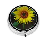 Pastillero Pastillero de girasol amarillo para monedero Organizador de pastillas de forma redonda de viaje pequeño lindo