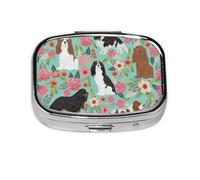 Pastillero, pastillero organizador de medicamentos de viaje, pastillero organizador de píldoras, Cavalier King Charles Spaniel Florals Sweet Flowers Vintage Spring Floral Mint