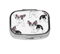 Pastillero, pastillero organizador de medicinas, pastillero de viaje, organizador de pastillas, soporte para pastillas,Frenchie Negro Bulldog Francés Dibujos Animados Gafas Rosas Perro Blanco