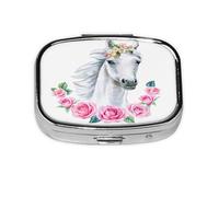 Pastillero, pastillero organizador de medicinas, pastillero de viaje, organizador de pastillas, soporte para pastillas,Caballo blanco con flores rosas