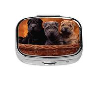 Pastillero, pastillero organizador de medicinas, pastillero de viaje, organizador de pastillas, soporte para pastillas,Shar Pei Cachorro Negro Perros Pequeños Cachorro Gris Mascotas