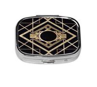Pastillero, pastillero organizador de medicinas, pastillero de viaje, organizador de pastillas, soporte para pastillas,Art Deco Vintage Era El Gran Gatsby Oro Negro Patrón