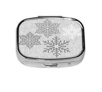 Pastillero, pastillero organizador de medicinas, pastillero de viaje, organizador de pastillas, soporte para pastillas,Copos de nieve blancos y grises plateados brillantes de Navidad