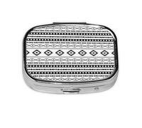 Pastillero, pastillero organizador de medicinas, pastillero de viaje, organizador de pastillas, soporte para pastillas,Patrón de motivos mixtos azteca negro sobre blanco