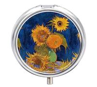 Pastillero, pastillero pequeño de 3 compartimentos para el bolsillo del bolso, lindo organizador de pastillas Pastillero de viaje, pastillero para guardar vitaminas (Van Gogh Almond Blossom) Mini p