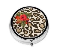 Pastillero, Pastillero Redondo con Flor De Hibisco De Leopardo, Organizador De Medicina, Pastillero De Viaje, Organizador De Pastillas De Viaje