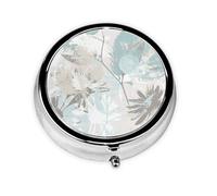 Pastillero, Pastillero Redondo con Hojas Gris Menta, Organizador de Medicina, Pastillero de Viaje, Organizador de Pastillas de Viaje