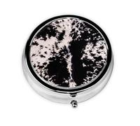 Pastillero, pastillero redondo de piel de vaca, color blanco y negro, organizador de medicinas, pastillero de viaje, organizador de pastillas de viaje