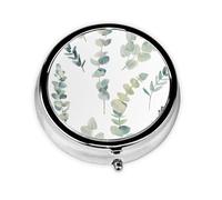 Pastillero, pastillero redondo impreso con ramitas verdes naturales blancas, organizador de medicinas, pastillero de viaje, organizador de pastillas de viaje