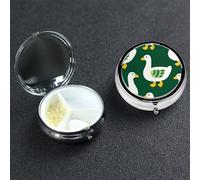 Pastillero pequeño con 3 compartimentos de metal para bolso o bolsillo, pastillero portátil con patrón de ganso, organizador de medicamentos para vitaminas, aceite de pescado
