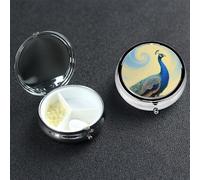 Pastillero pequeño con 3 compartimentos de metal para bolso o bolsillo, pastillero portátil, elegante organizador de medicamentos de pavo real para vitaminas, aceite de pescado