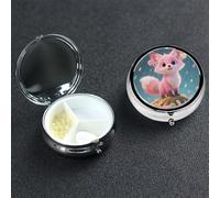 Pastillero pequeño con 3 compartimentos de metal para bolso o bolsillo, pastillero portátil, lindo zorro de caramelo, organizador de medicamentos para vitaminas, aceite de pescado
