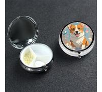 Pastillero pequeño con 3 compartimentos, pastillero de metal para bolso o bolsillo, pastillero portátil, lindo perro corgi, organizador de medicamentos para vitaminas, aceite de pescado