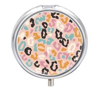 Pastillero pequeño con espejo, organizador redondo de 3 compartimentos para bolso o bolsillo, soporte de metal para medicamentos, pastillero para regalos de viaje, bonitos puntos de guepardo coloridos