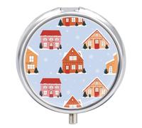 Pastillero pequeño con espejo, organizador redondo de 3 compartimentos para bolso o bolsillo, soporte metálico para medicamentos, pastillero, regalos de viaje, casas de invierno