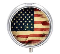 Pastillero pequeño con espejo, organizador redondo de 3 compartimentos para bolso o bolsillo, soporte metálico para medicamentos, pastillero para regalos de viaje, banderas retro de Estados Unidos