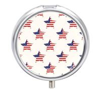 Pastillero pequeño con espejo, organizador redondo de 3 compartimentos para bolso o bolsillo, soporte de metal para medicamentos, pastillero para regalos de viaje, banderas de Estados Unidos del 4 de