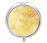 Pastillero pequeño con espejo, organizador redondo de 3 compartimentos para bolso o bolsillo, soporte de metal para medicamentos, pastillero de regalo de viaje, flores amarillas naturales, flores de