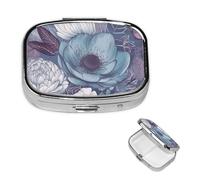 Pastillero pequeño con patrón floral azul para bolsillo de bolso, organizador de píldoras de medicina de 3 compartimentos, pastillero portátil de viaje, pastillero de metal para guardar vitaminas