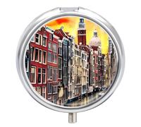 Pastillero pequeño de 3 compartimentos, portátil, para bolsillo o bolso, organizador de pastillas de metal, soporte para pastillas de viaje con espejo, gran canal de Venecia, pintura al óleo de Italia