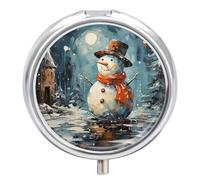 Pastillero pequeño de viaje, pastillero redondo de metal para monedero, 3 compartimentos portátil con espejo, mini organizador de pastillas para viajes o uso diario, pintura abstracta de invierno de