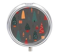 Pastillero pequeño de viaje, pastillero redondo de metal para monedero de bolsillo, pastillero portátil de 3 compartimentos con espejo, mini organizador de pastillas para viajes o uso diario, árboles