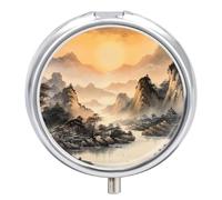 Pastillero pequeño de viaje, pastillero redondo de metal para monedero de bolsillo, pastillero portátil de 3 compartimentos, organizador de pastillas para viajes o uso diario, arquitectura china