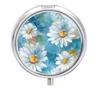 Pastillero pequeño de viaje, pastillero redondo de metal para monedero de bolsillo, pastillero portátil de 3 compartimentos con espejo, mini organizador de pastillas azul pastel suave para viajes o