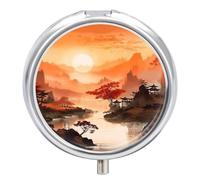 Pastillero pequeño de viaje, pastillero redondo de metal para monedero de bolsillo, pastillero portátil de 3 compartimentos con espejo, mini organizador de pastillas para viajes o uso diario, pintura