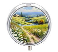 Pastillero pequeño de viaje, pastillero redondo de metal para monedero de bolsillo, pastillero portátil de 3 compartimentos, organizadores de píldoras de campo de verano para viajes o uso diario, un