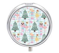 Pastillero pequeño de viaje, pastillero redondo de metal para monedero, pastillero portátil de 3 compartimentos con espejo, mini organizador de pastillas para viajes o uso diario, princesa y guardia