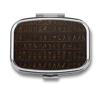 Pastillero pequeño jeroglífico egipcio antiguo para bolsillo de bolso, organizador de píldoras de medicina de 3 compartimentos, pastillero portátil de viaje, pastillero de metal para guardar vitaminas