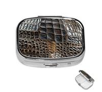 Pastillero pequeño organizador de medicamentos con 2 compartimentos de piel de cocodrilo para bolsillo o bolso, mini pastillero de metal portátil para guardar suplementos y vitaminas