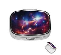 Pastillero pequeño organizador de medicamentos con 2 compartimentos, diseño de estrellas estrelladas del universo, pastillero para bolsillo o bolso, mini pastillero de metal portátil, contenedor de