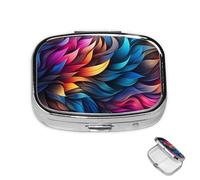Pastillero pequeño organizador de medicamentos con 2 compartimentos, diseño de hojas de arco iris, pastillero para bolsillo o bolso, mini pastillero de metal, contenedor portátil de viaje para guardar