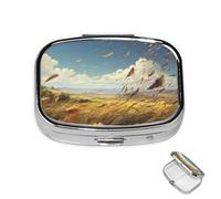 Pastillero pequeño organizador de medicamentos con 2 compartimentos, el viento sopla plumas, pastillero para bolsillo o bolso, mini pastillero de metal, contenedor portátil de viaje para guardar