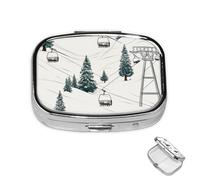 Pastillero pequeño organizador de medicamentos con 2 compartimentos, elevador de esquí con pastillero de abeto para bolsillo o bolso, mini pastillero de metal portátil, contenedor de pastillas de