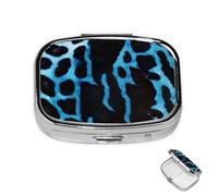 Pastillero pequeño organizador de medicamentos con 2 compartimentos, estampado de leopardo azul y rosa, para bolsillo o bolso, mini pastillero de metal, contenedor portátil de viaje para guardar