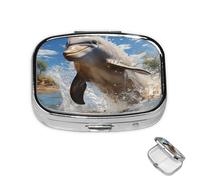 Pastillero pequeño organizador de medicamentos con 2 compartimentos, hay un estuche de píldoras de salto de delfín para bolsillo o bolso, mini pastillero de metal portátil para guardar suplementos y