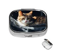 Pastillero pequeño organizador de medicamentos con 2 compartimentos para descansar pastillas de gato para bolsillo o bolso, mini pastillero de metal portátil para guardar suplementos y vitaminas