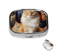 Pastillero pequeño organizador de medicamentos con 2 compartimentos para gatos, pastillero de animales para bolsillo o bolso, mini pastillero de metal portátil para guardar suplementos y vitaminas