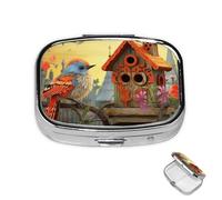 Pastillero pequeño organizador de medicamentos con 2 compartimentos, pastillero de casa de pájaros para bolsillo o bolso, mini pastillero de metal portátil para guardar suplementos y vitaminas