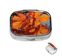 Pastillero pequeño organizador de medicamentos con 2 compartimentos, pastillero de hojas de arce otoñales para bolsillo o bolso, mini pastillero de metal portátil para guardar suplementos y vitaminas