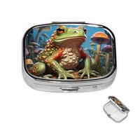 Pastillero pequeño organizador de medicamentos con 2 compartimentos, pastillero de rana de dibujos animados para bolsillo o bolso, mini pastillero de metal portátil para guardar suplementos y