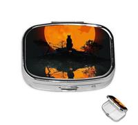 Pastillero pequeño organizador de medicamentos con 2 compartimentos, pastillero de un gato en la oscuridad para bolsillo o bolso, mini pastillero de metal portátil para guardar suplementos y vitaminas