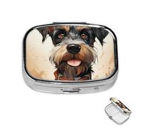 Pastillero pequeño organizador de medicamentos con 2 compartimentos Schnauzer para bolsillo o bolso, mini pastillero de metal portátil, contenedor de pastillas de viaje para guardar suplementos y