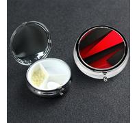 Pastillero pequeño organizador de medicamentos con 3 compartimentos, color rojo y negro, para bolsillo o bolso, mini pastillero de metal, contenedor portátil para pastillas de viaje para guardar