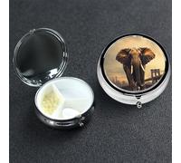 Pastillero pequeño organizador de medicamentos con 3 compartimentos, elefante en un puente, pastillero para bolsillo o bolso, mini pastillero de metal, contenedor portátil para pastillas de viaje para